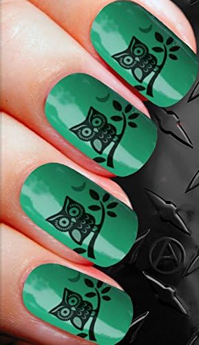 NAIL DECALS NAIL ART SET A SHEET OF WATER NAIL TRANSFERS BLACK MOON OWL D51