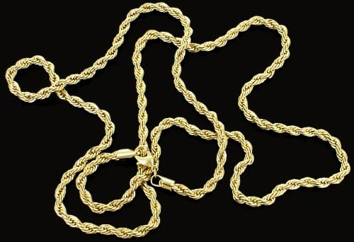 24 Inch 4mm Men's 14k Gold Plated Rope Chain Necklace