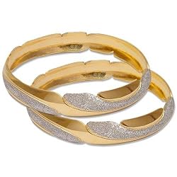 Gold and Rodium Plated Bangle Bracelets Pair Womens Costume Jewelry in Indian-Style 2.5 inches