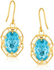 14K Yellow Gold Earrings with Blue Topaz Accents