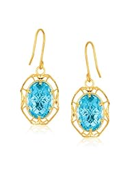 14K Yellow Gold Earrings with Blue Topaz Accents