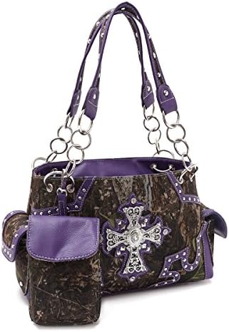 Purple Camo Cowgirl Bling Purse - Rhinestone Cross & Concealed Carry Gun Pocket