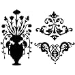 Flower Urn and Scrolls Silhouette Temporary Removable Wall Stickers, Black
