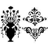 Flower Urn and Scrolls Silhouette Temporary Removable Wall Stickers, Black