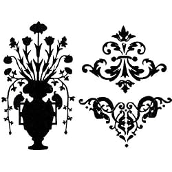 Flower Urn and Scrolls Silhouette Temporary Removable Wall Stickers, Black