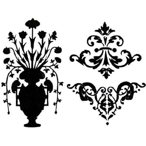 Flower Urn and Scrolls Silhouette Temporary Removable Wall Stickers, Black