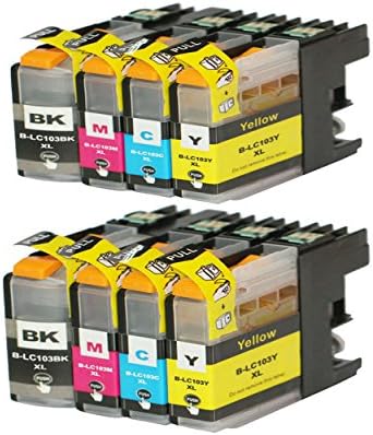 8Pack 4INX Compatible Ink Cartridge Replacement for Brother LC 103 MFC-J285DWJ450DW J470DW J475DW J650DW J870DW J875DW DCP-J152W/MFC-J245 (2Black+2Cyan+2Magenta+2Yellow) Show Ink Level
