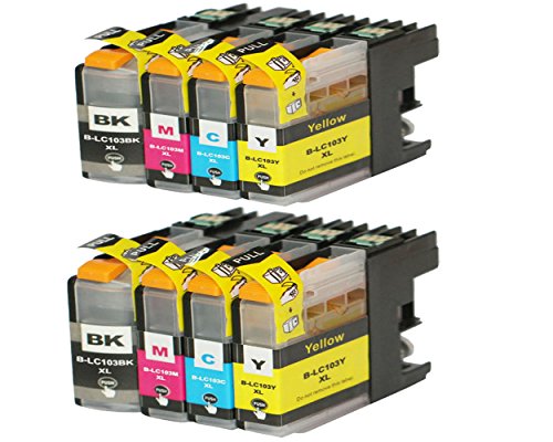 8Pack 4INX Compatible Ink Cartridge Replacement for Brother LC 103 MFC-J285DWJ450DW J470DW J475DW J650DW J870DW J875DW DCP-J152W/MFC-J245 (2Black+2Cyan+2Magenta+2Yellow) Show Ink Level