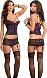 Sexy Purple & Black Bustier Lingerie - 4 Piece Set