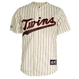 MLB Youth Minnesota Twins Joe Mauer Ivory/Navy Short Sleeve 6 Button Synthetic Replica Baseball Jersey Spring 2011  (Ivory/Navy, Medium)