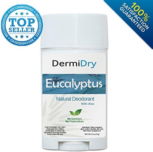 Best Natural Deodorant, DermiDry® [100% Natural - Preservative Free- Aluminum Free] All Natural Eucalyptus Deodorant