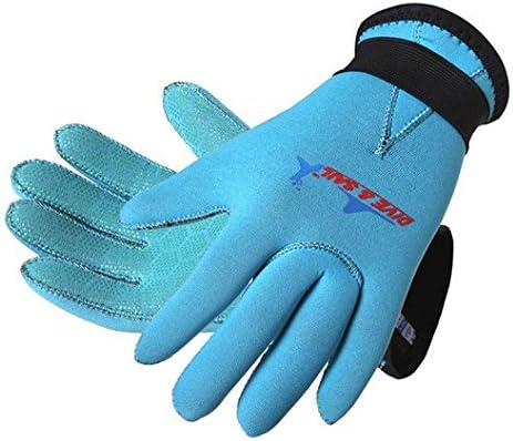 TamYu 3MM Snorkeling Waterproof Diving Warm-Water Gloves Youth Wetsuit Gloves (Blue, M)