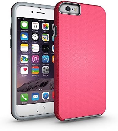 SINHONG iPhone 6 Case - [Rugged Anti Slip Shell] Dual Layer Armor Defender Protective Cover Case with Glass Screen Protector for iPhone 6 6S 4.7 Inch - Rose Red