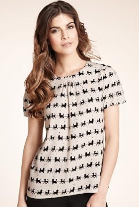 Round Neck Short Sleeve Poodle Print Top