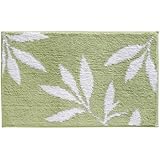 InterDesign Microfiber Leaves Bathroom Shower Accent Rug, 34 x 21, Green/White