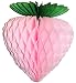 3-pack 10 Inch Hanging Honeycomb Tissue Paper Strawberry Fruit Decorations, Pink with Green Leaves