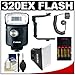 Canon Speedlite 320EX Flash with LED Light with Bracket & Cord + Softbox + Bounce Reflector + (4) Batteries & Charger Kit for EOS 60D, 7D, 1D X, 5D Mark II III, Rebel SL1, T5i, T4i, T3i, T3 Digital SLR Camera