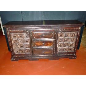 Christmas Gift-Antique Doors Rustic Carved Wooden Sideboard Chest by Mogul Interior