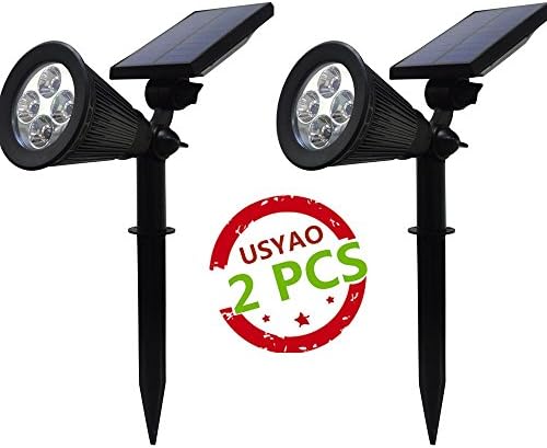 USYAO Energy Saving Spotlight with Adjustable Angle Sun-powered 4 LED Waterproof Darkness Sensor 2 Ways Installation Garden Lighting Favor 2 PCS
