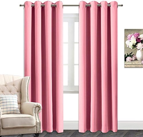 AmazonCurtains Room Darkening Thermal Insulated Solid Grommets Curtains/Drapes (W 52" x L 84", Pink)