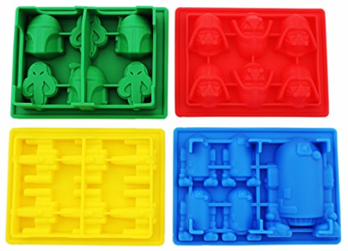 Silicone Star Wars Ice Tray Molds - Boba Fett's Helmet & Mandalorian Symbol, Darth Vader, X-wing Fighter, R2-d2 - Anfimu Excellent Quality for Silly Ice Cubes Candy Chocolate Jello Soap or Own Crayons - Birthday Day or Party Favors of Star Wars - Most Pop