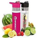 Insulated Infusion Water Bottle with Neoprene Sleeve & Strainer, Pack of 2 | Premium Leak Proof TRITAN Plastic with Bottom Infusing Design for More Intense Flavor | Perfect for Detox & Weight Loss