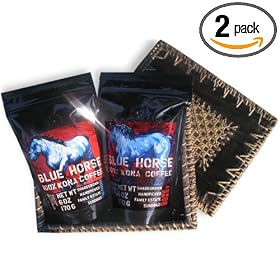 100% Kona Coffee in Handmade Gift Box, Medium & Dark Roast 2×6oz