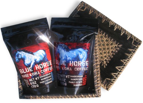 Gift box with 6oz Medium & 6 oz Dark Roast 100% Kona Coffee by bluehorsekona.com