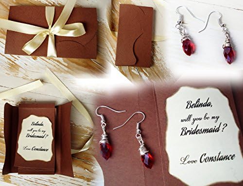 Bridesmaid gift red drop silver earrings