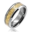 Bling Jewelry Tungsten Carbide 8 mm Comfort Fit Flat Wedding Band Ring Celtic Dragon Gold Inlay