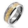Fathers Day Gifts Bling Jewelry Tungsten Celtic Dragon Gold Inlay Flat Comfort Fit Wedding Band Ring 8mm