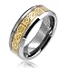 Bling Jewelry Tungsten Carbide 8 mm Comfort Fit Flat Wedding Band Ring Celtic Dragon Gold Inlay Size 10