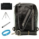 VG Slinger Edition Genuine Leather Bag with Adjustable Carrying Strap for Apple iPad 1 (1st Generation) MB292LL/A Tablet (16GB, 32GB, 64GB Wifi) + Silver Dual Tip Aluminum Stylus Pen for E-ink and LCD Display Screen Tablets or e-Readers + SumacLife Bluetooth Wireless Keyboard + SumacLife TM Wisdom Courage Wristband