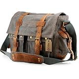 GEARONIC TM Men's Vintage Canvas Messenger Bag Shoulder and Leather Satchel School Military - Slate