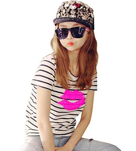 【 UN ANANAS 】 キス マーク ボーダー Tシャツ 半袖 レディース 韓国 スタイル キュート 全４種類 春 夏