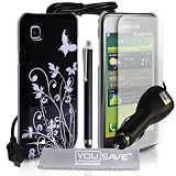 Yousave Accessories TM Samsung Galaxy S i9000 Accessoire Paquet �l�gant Noir Et Argent Papillon Flur Dur Hybride Etui Coque Avec Stylet Pen Chargeur Allume Cigare Ecran Protecteur Film Et Gris Tissu de Polissage Micro Fibrepar Yousave Accessories
