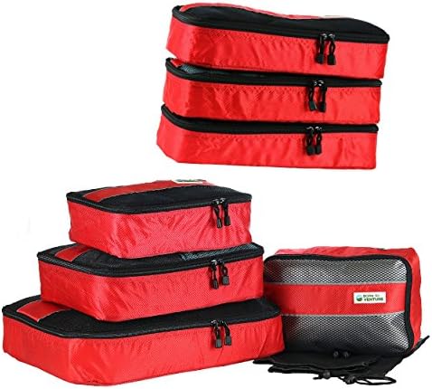 Born to Venture Red Travel Packing Cubes and Women's Shoe Bag 7-Pc Value Set with Free Shoe Sleeves