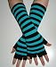 Long Magic Fingerless Gloves - Turquoise & Black Stripe