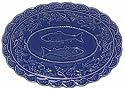 Majolica Sea Shell Ceramic Pottery Large Oval Platter Blue 15.75"L