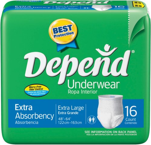 Depend Extra Absorbency Pants, Extra Large, 16-Count Packages (Pack of 4)