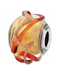 Sterling Silver Reflections Italian Yellow Brown Textured Lines Glass Bead QRS2597