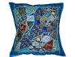 Gift For Mom-Indian Vintage Sari Beaded Decorative Deep Sky Blue Cushion Cover 24" FREE SHIPP