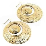 Large Gold Plated Hammered Hoop Drop Earrings - 6cm Diameter