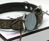 AUTHENTIC COACH MINI SIGNATURE DOG COLLAR WITH CHARM (Khaki w/Brown Leather; size X-small)