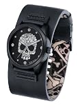 Mens Black Wide Leather Cuff Tattoo Watches by Toxic