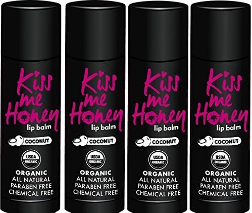 Kiss Me Honey Certified Organic Lip Balm *Made in the USA with 100% all Natural Ingredients* Trusted by Moms and Safe for Babies and Pets Alike* Coconut - 4 pack by Kiss Me Honey