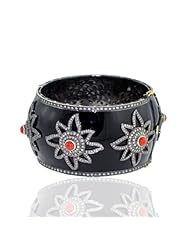 18kt Gold Enamel Diamond Pave Coral Bangle Bracelet Silver Jewelry