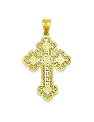 14K Yellow Gold Greek Filigree Cross Pendant Charm