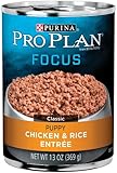 Purina Pro Plan Wet Dog Food, Focus, Puppy Chicken & Rice Entree Classic, 13-Ounce Can, Pack of 12