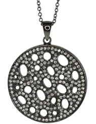Sterling Silver Black Circular Pendant With Hand Set Micro Pave Cubic Zirconia